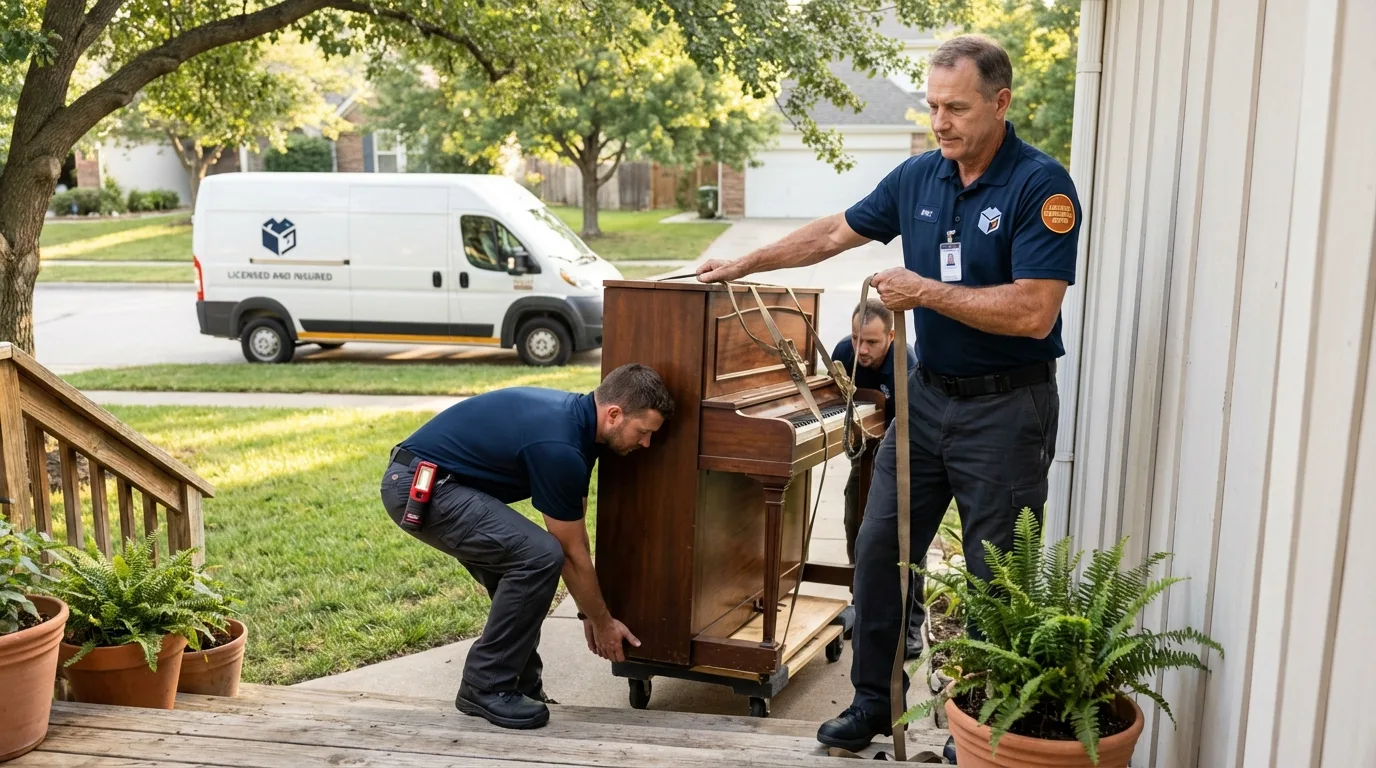 Licensed piano movers securing grand piano in Williamston, SC